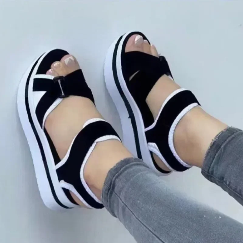 Women High Sandals Light Wedge Shoes Stretchy Fabric Women Sandals Size 43 Summer Beach Slipper with Platform Sandalias De Mujer women sandals