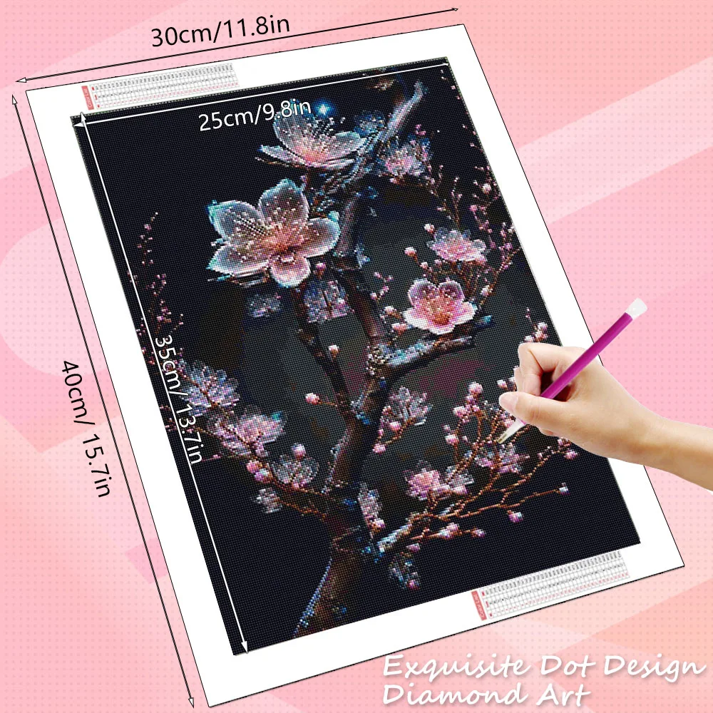 HUACAN 풀 스퀘어 라운드 다이아몬드 모자이크 키트 매화꽃 5D DIY 페인팅 홈 벽 장식 라인스톤
