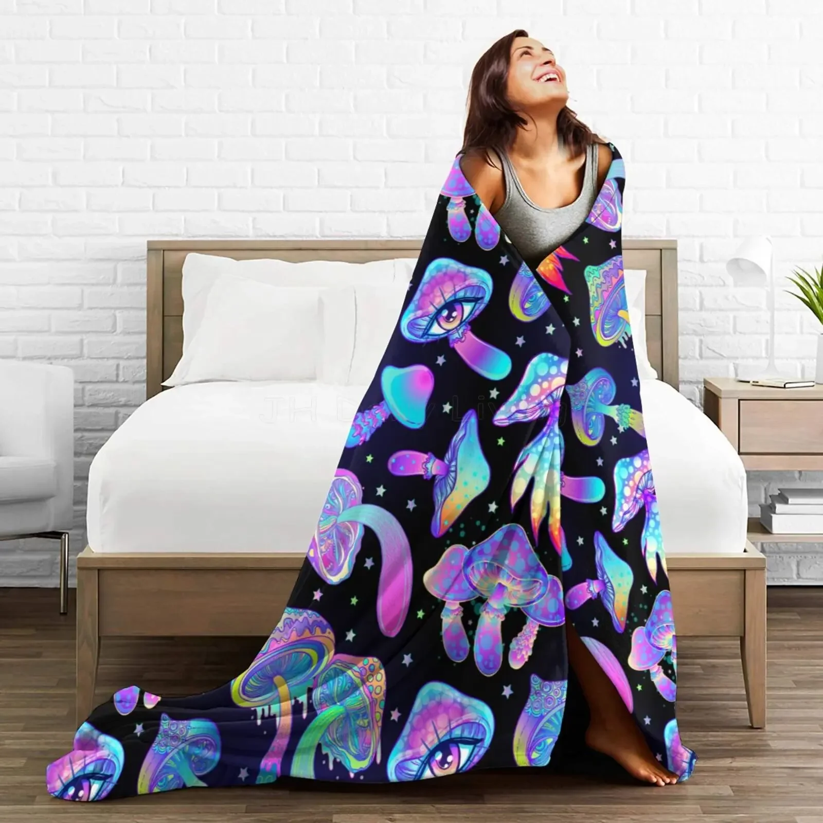 Psychedelic Magic Mushrooms Flannel Fleece Blanket Lightweighr Soft Cozy Plush Blanket for Bed Sofa Gift for Family 80x60 Inch 5