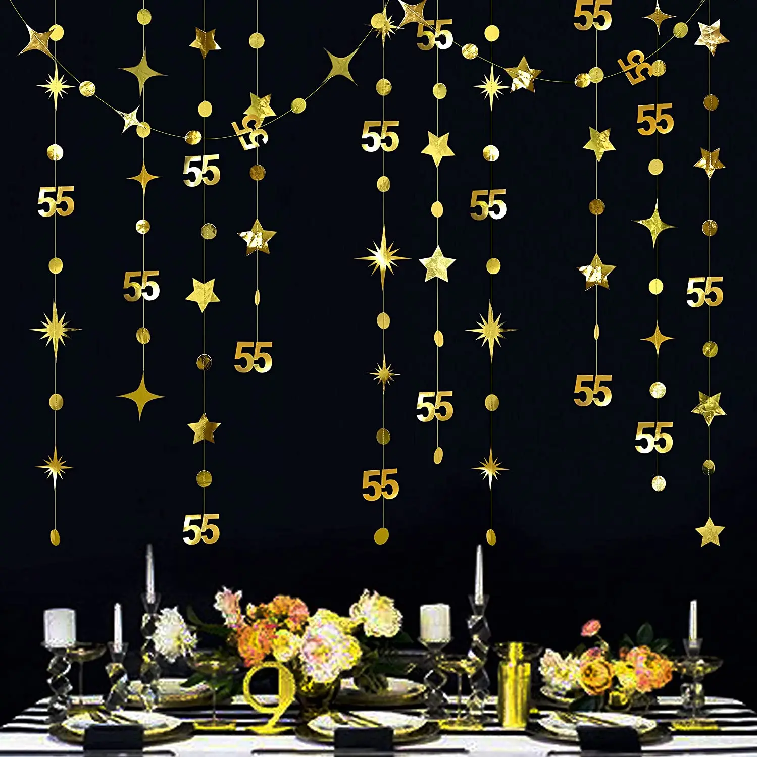 13 Fuß Gold Nummer 65. Kreis Punkt Stern 65. Alles Gute zum Geburtstag Girlande Banner Dekor 65 Jahre alt Geburtstag Jubiläum hängende Streamer – Detail 16