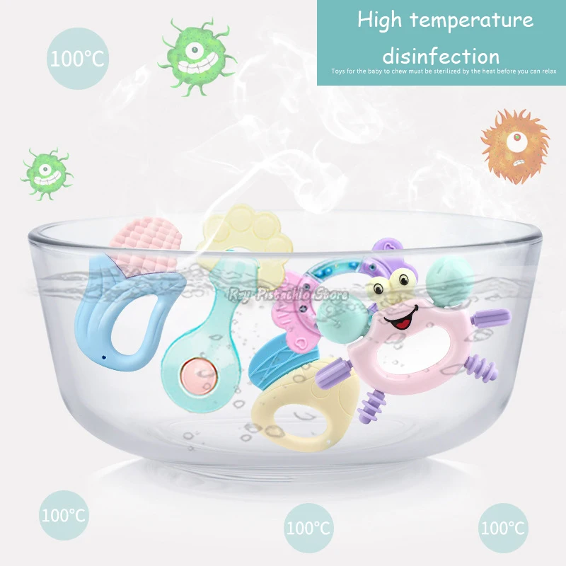 6-14Pcs Baby Rattle 0-12 Months Newborn Soft Bell Teethers Hand Shaking Crib Mobile Ring Educational Toy For Children Set Gifts 2