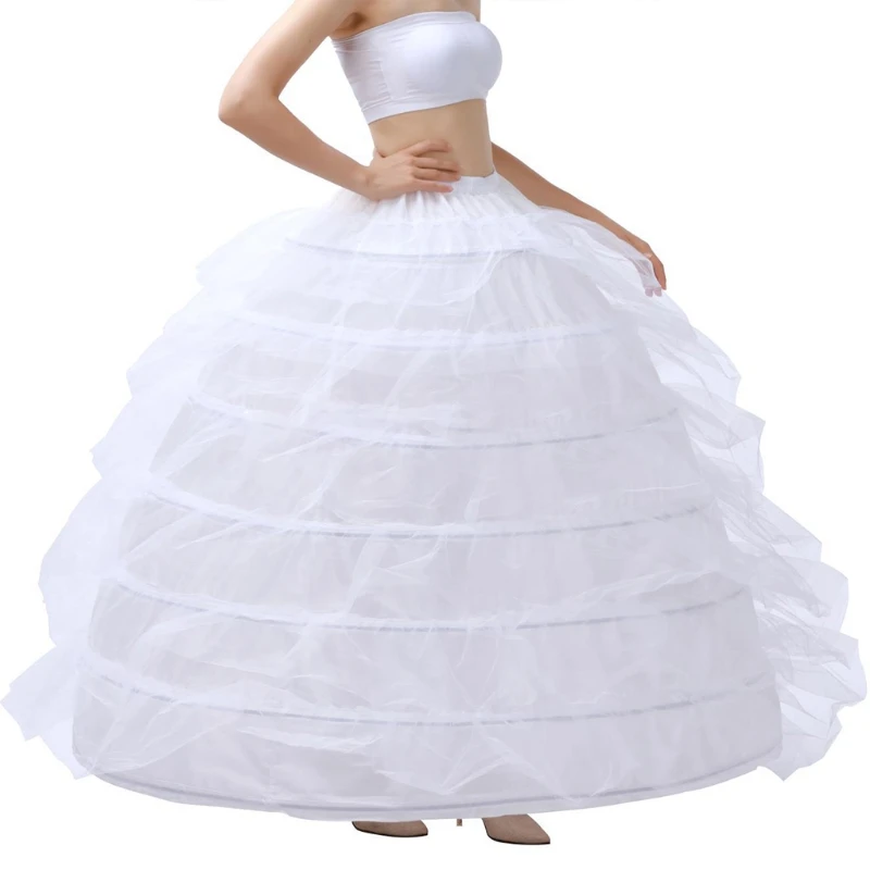 Women 7 Hoop Floor Length A-Line Petticoat Drawstring Waist Crinoline Skirt Slips Underskirt for Ball Gown Wedding Dress
