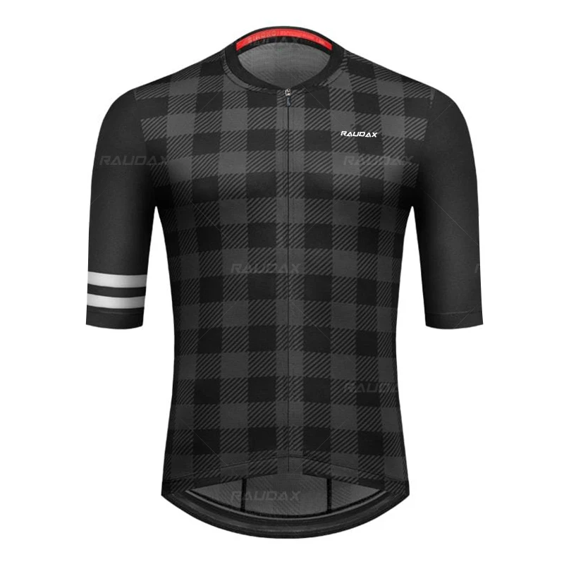 RaudaxShortSleeveBicycleJerseysforMenGrayGridRacingClothes