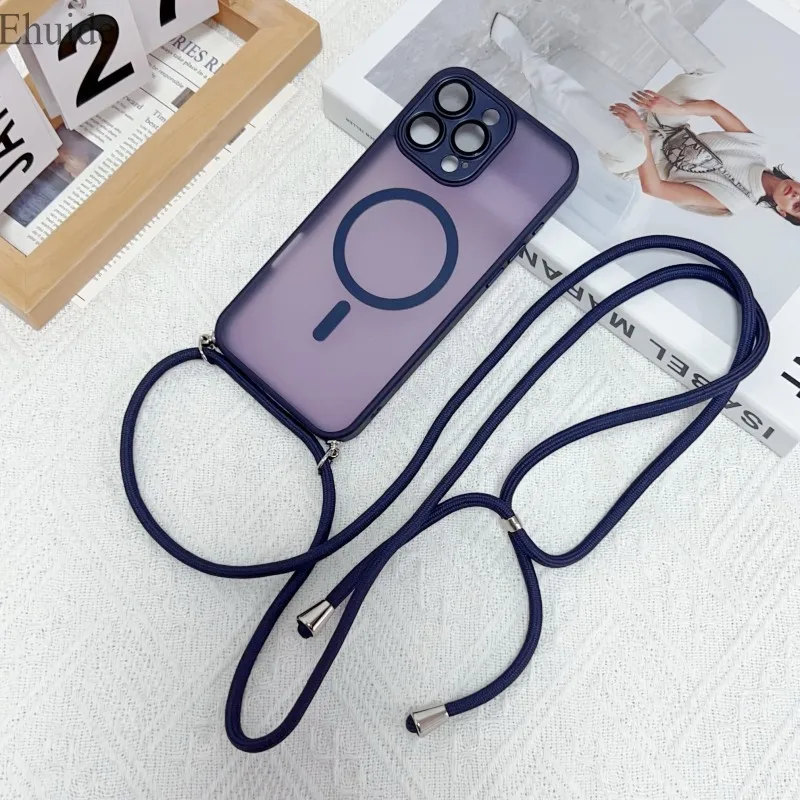 Magnetische Armband-Hülle für iPhone 17, 16, Pro Max, 15, 14 Plus, 13, 12, 16E, kabelloses Laden, luxuriöse, matte, klare, stoßfeste Umhängetasche – Detail 12