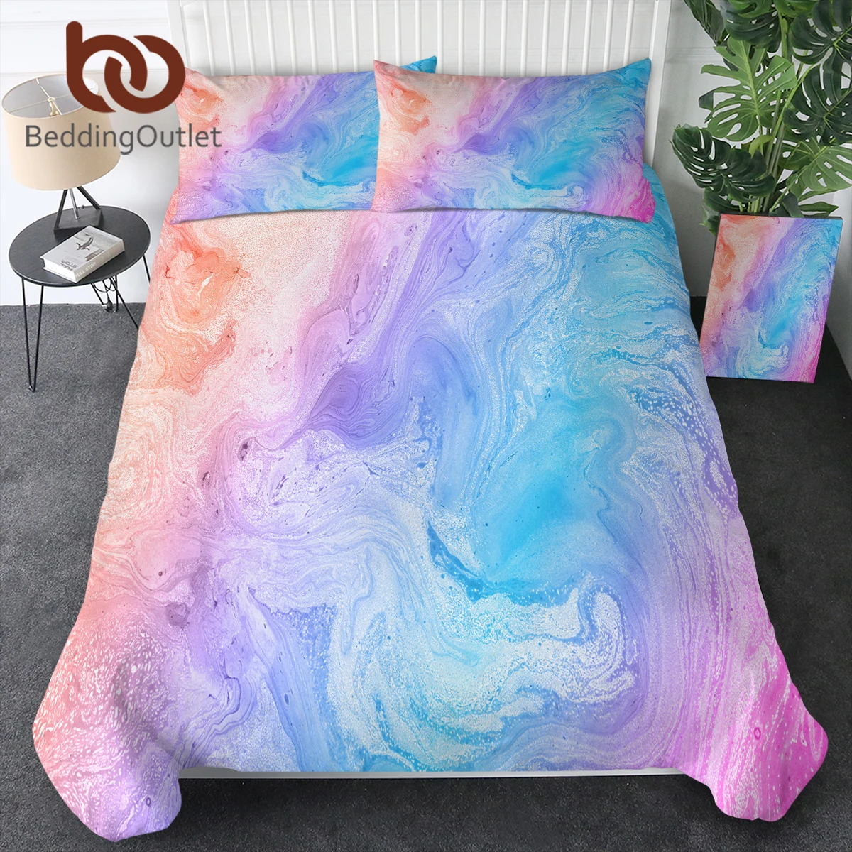 

BeddingOutlet Pink Blue And Purple Quicksand Duvet Cover Colorful Marble Bedding Set Abstract Art Bed Set Bright Girl Bedspread