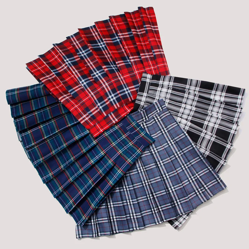 short skirt FESTY KARY 2022 Summer Women Skirts Preppy Korean Style Plaid Pleated Skirt for Girls High Waist Cute Kawaii Mini Skirts Women black leather skirt