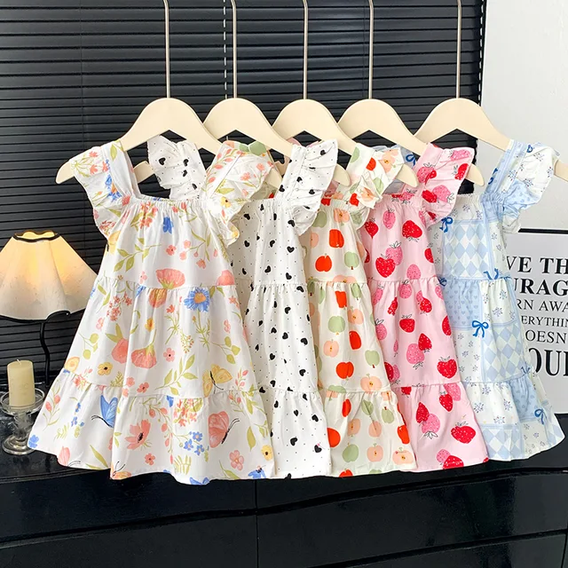 Robe d'été 2026 pour filles à manches volantées, robes de princesse imprimées à volants pour enfants de 1 à 12 ans, vêtements de vacances 1