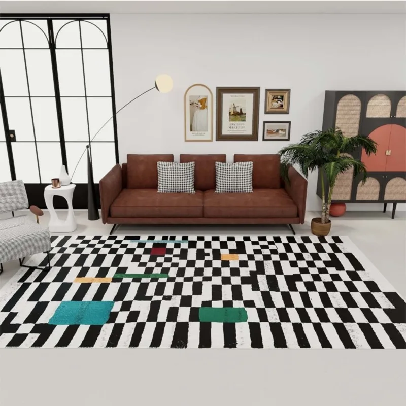 

Modern Nordic Style Black and White Primary Color Carpet Living Room Soundproofing Soft Floor Mat Bedroom Bedside Plush Rugs 양탄자