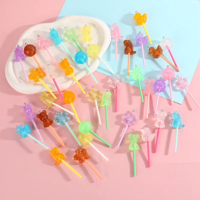

8Pcs Transparent Lollipop Resin Charms Luminous Transparent Candy Pendants For DIY Key Bracelets Necklace Jewelry Making Craft