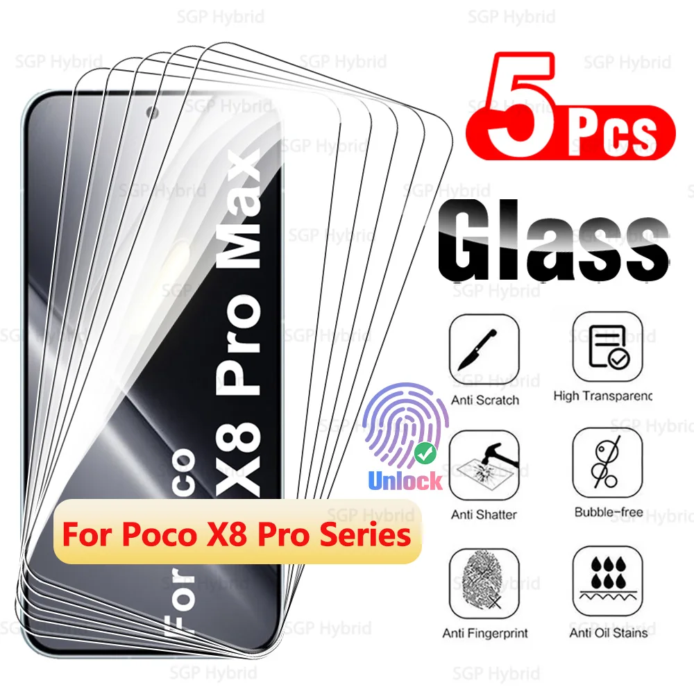 Für PocoX8ProMax Displayschutzglas 5 Stück für Xiaomi Poco X8 Pro Max X8ProMax PocoX8Pro 5G Klares gehärtetes Glas, case-freundlich