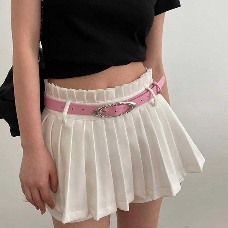 

Casual Pin Buckle ArtificialLeather Belt for Women Y2K Subculture Rhinestones Waist Belt for Teens Girl Dress Waistband DXAA