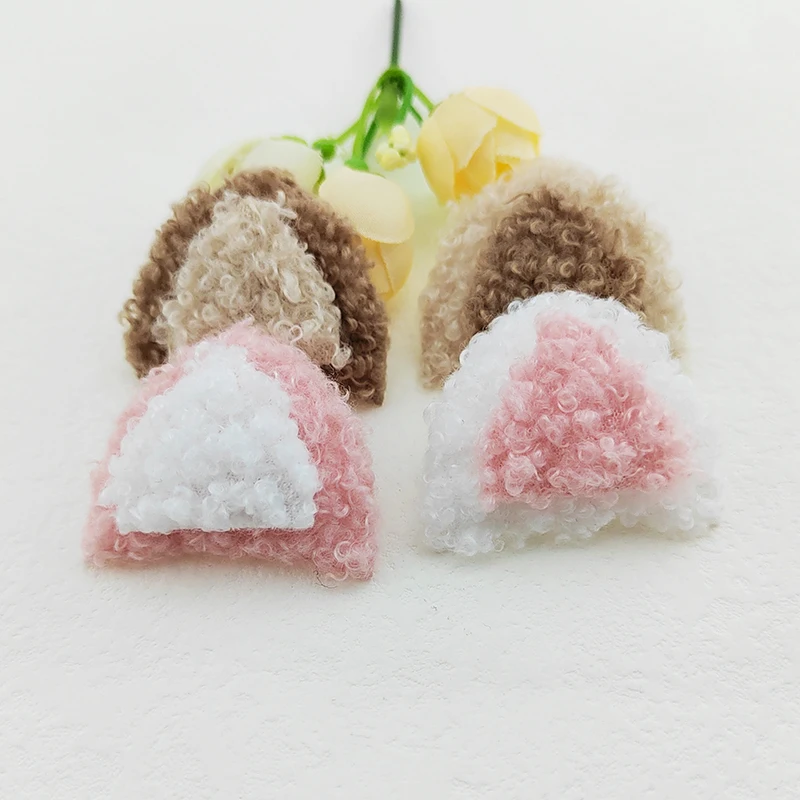 40Pcs 4CM Teddy Samt Katze Ohr Gepolsterte Appliques Für Baby Kleidung Hut Nähen DIY Headwear Haar Clip Bogen zubehör Patches