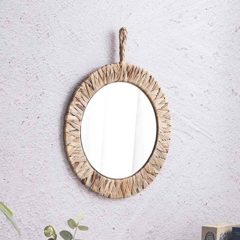 Rural style Hu Lu Cao Teng woven wall decoration Mirror Retro homestay rattan art handmade dressing mirror Bedroom round mirror