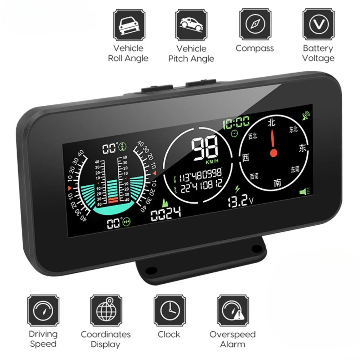 

M60 Car Compass Inclinometer Speedometer GPS Speed Slope Digital Tilt Meter Overspeed Alarm Hud Display Auto Off Road Accessorie