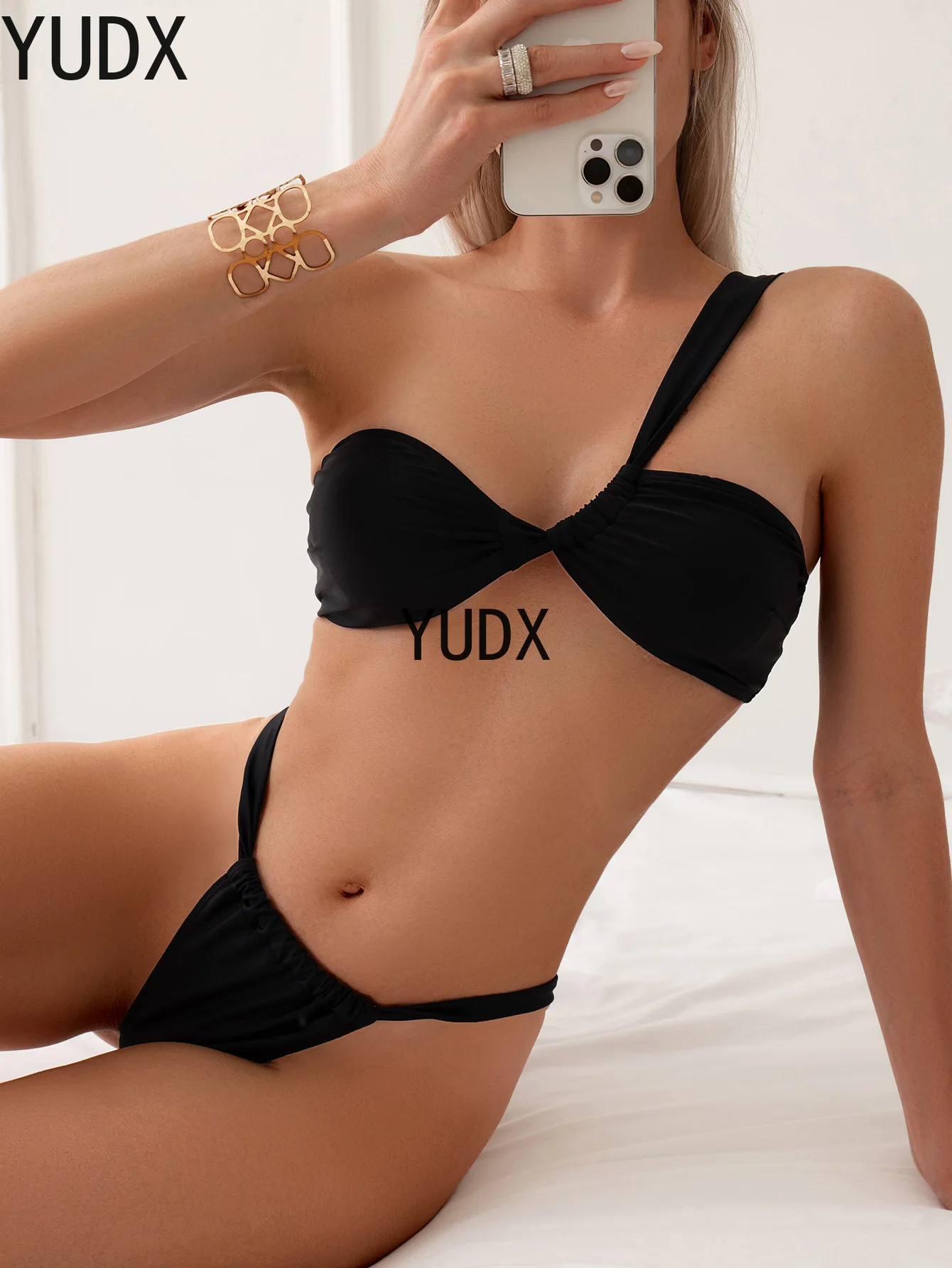 

2023New Sexy Low Waist Bikini Set Solid One Shoulder Thong Swimwear Women Swimsuit Beachwear Bathing Suits biquini Summer Brazil