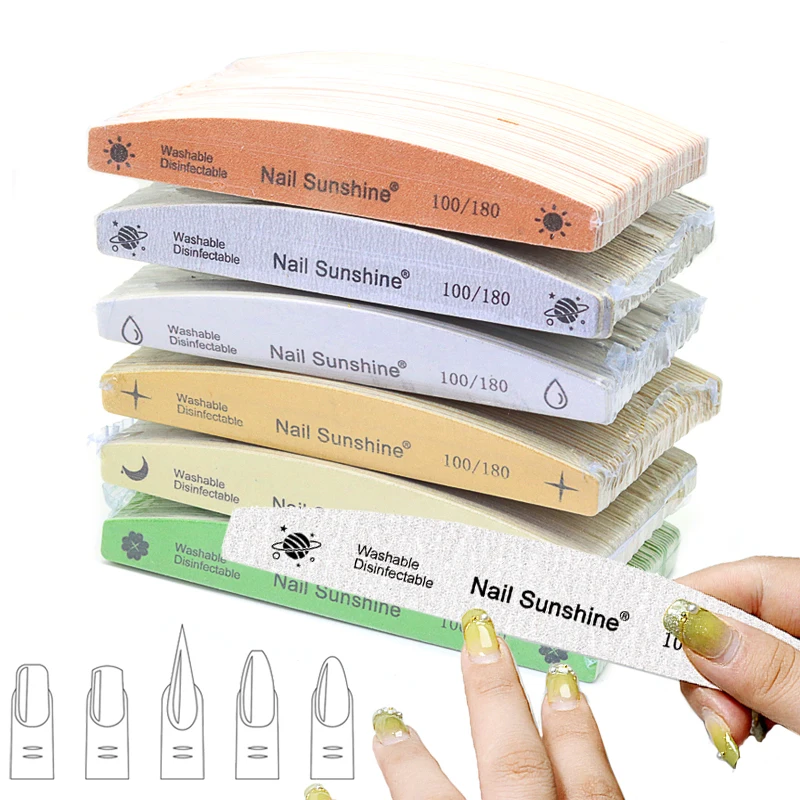 100 Pcs Macaron Nail File Set (100/180 Grit) - Professional Wooden Files