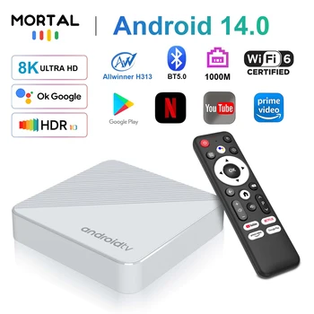 Mortal T1X Streaming TV Box Wifi6 Android14 1000M Smart 8K 4K Home theater AllwinnerH313 Quad Core Netflix Bluetooth Chromecast