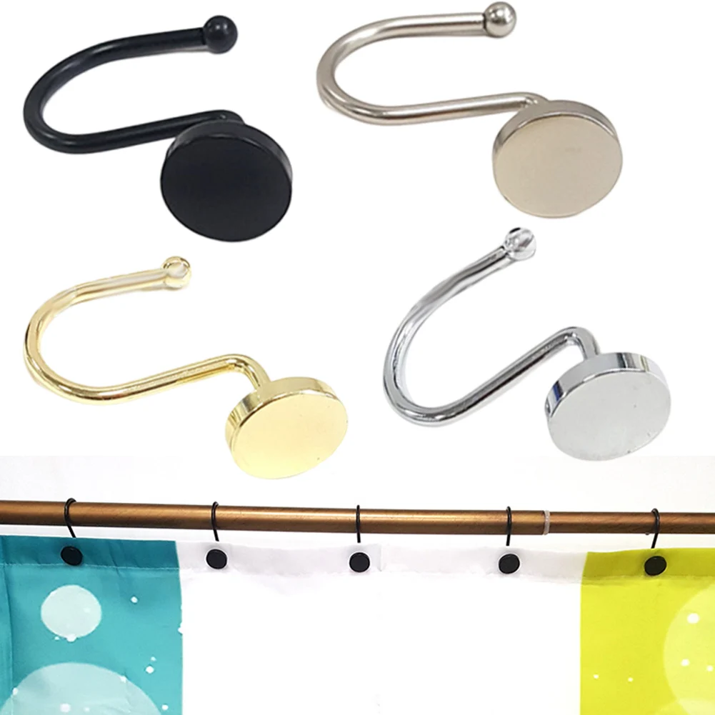 12pcs Shower Curtain Hooks Rustproof Bathroom Shower Rod Hanging Rings Curtain Hanging Hook Bathroom Adhesive Metal Hook