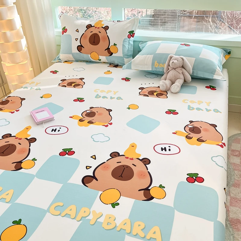 Cartoon Astronaut Fitted Sheet, Cute Astronaut with Rocket Bedding for Kids Boys,Cotton Outer Space Explorer Theme Bed Sheet 4