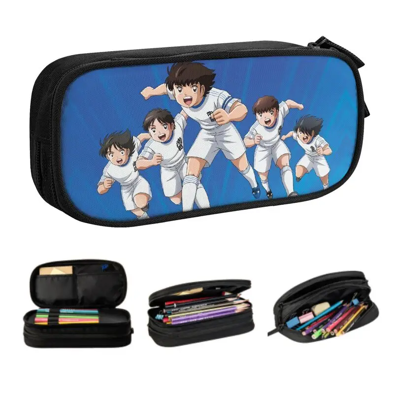 

Cute Captain Tsubasa Newteam Pencil Cases for Boys Gilrs Large Storage Anime Japanese Football Pencil Bag School Supplies