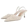 TRAF Woman Vintage Embroidered High Heels White Pointed Toe Stiletto High Heels Pumps Autumn Elegant Female Slingback High Heels 1