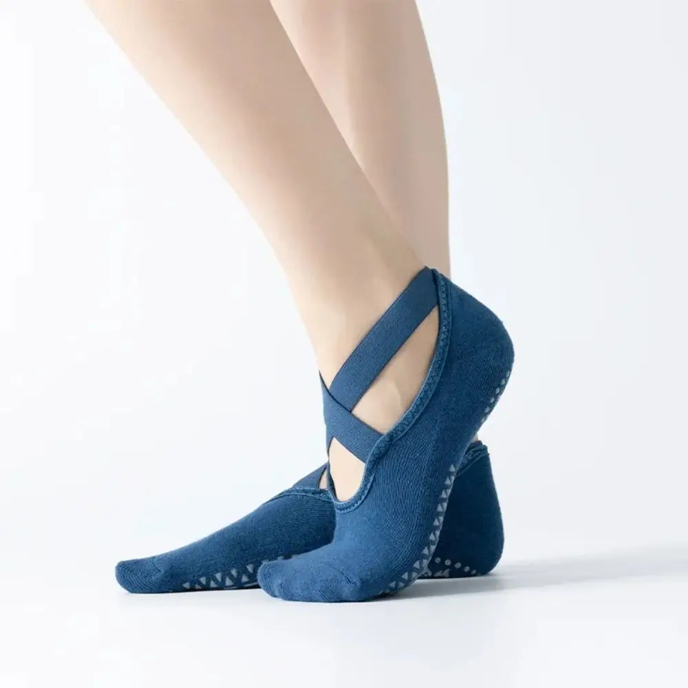 New Nonslip Yoga Socks Cotton With Straps Ballet Dance Socks Towel Texture Silicone Grip Pilates Grip Socks Pilates