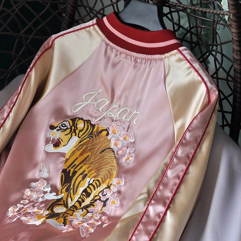 High Quality Retro Domineering Embroidery Baseball Uniform Bomber Jacket Double-faced Wear Zip Long Sleeve Spring Autumn Coat