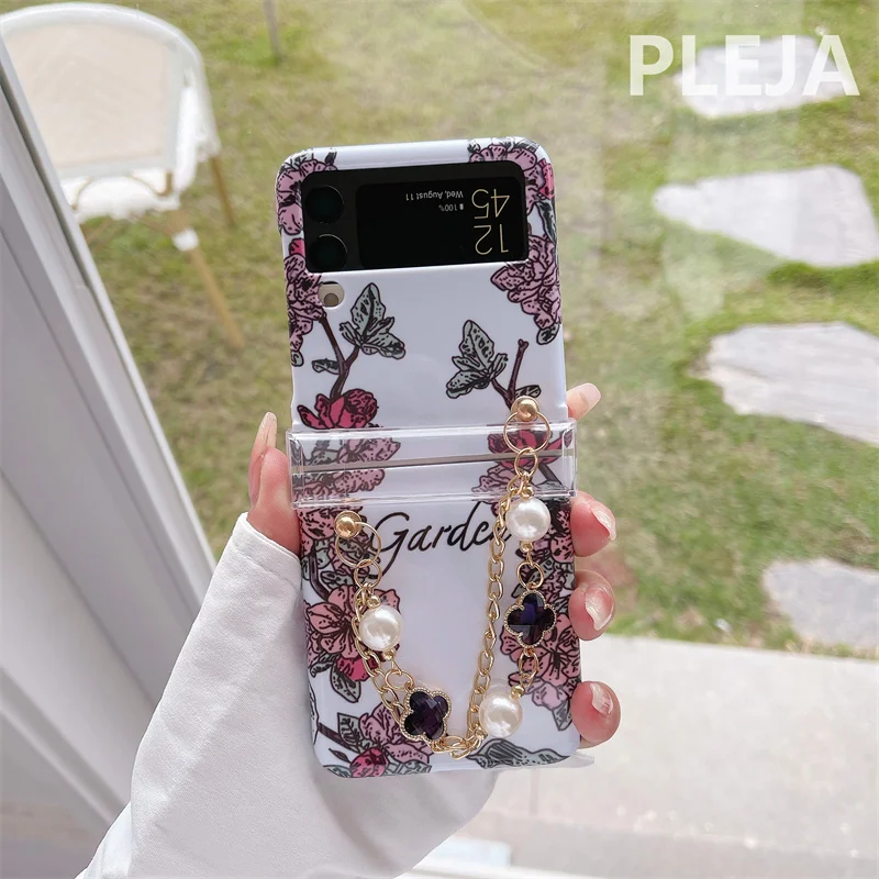 Love Pearl Bracelet Mobile Phone Case Is Suitable For Samsung Galaxy Z Flip  4 Fold 3 4 5 Solid Color For Find N2 Flip Back Cover - AliExpress