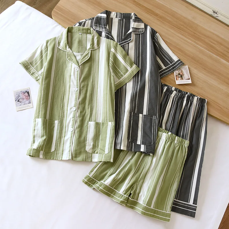 

Short Sleeve Shorts Couples Pajamas Set 2023 Summer Cotton Lightweight Pyjama-sets Men and Women Casual Breathable Sleepwear