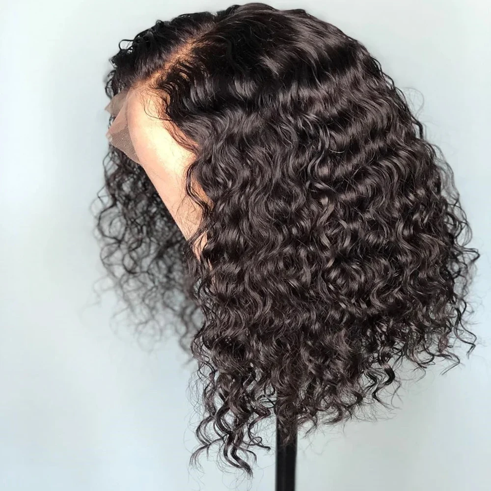 250% Density Deep Wave Short Bob Wig Raw Human Hair 13x4 HD Lace Front Wig For Women Curly Brazilian Glueless Frontal Wig Water 2