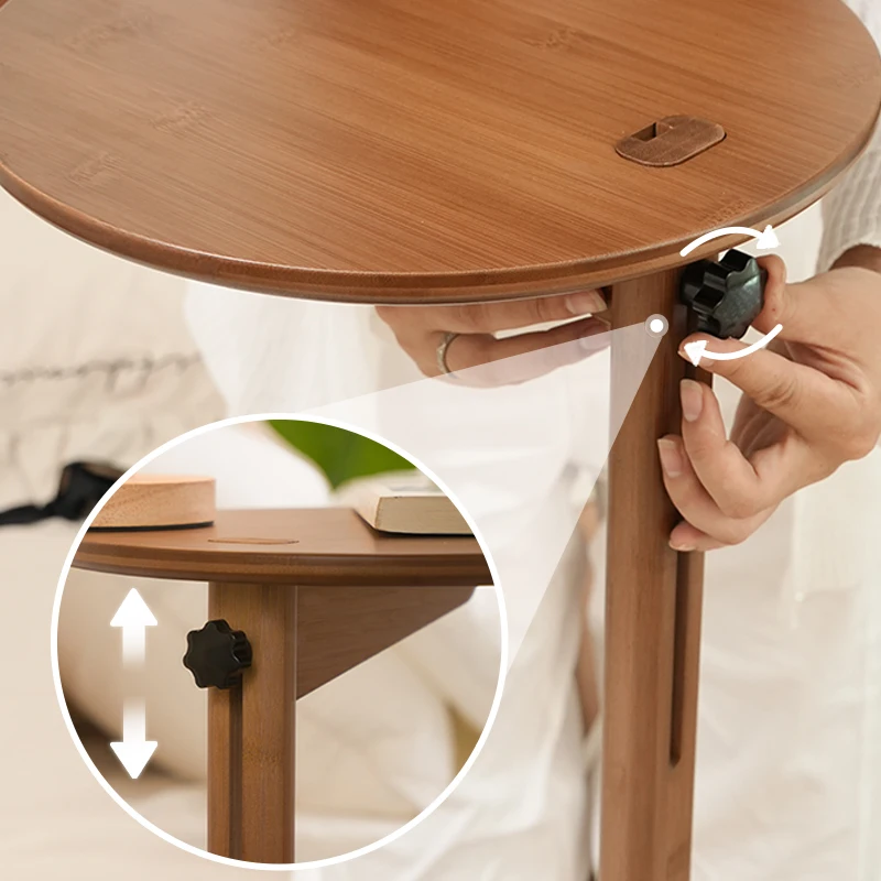 Simple Bamboo and Wood Lift Sofa Side A Few Living Room Furniture Movable Balcony Round Table Small Bedroom Bedside Laptop Table