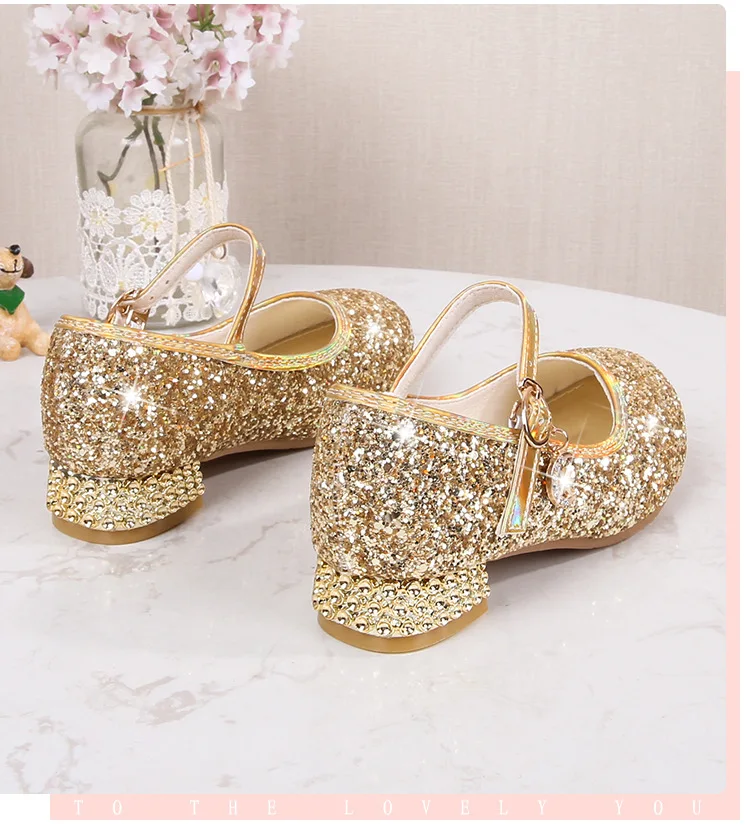 Description Picture 6 of itemChildren's High Heels Fashionable Piano Runway Performance Shoes Girls' Leather Shoes Princess Shoes Sequined Single Shoes