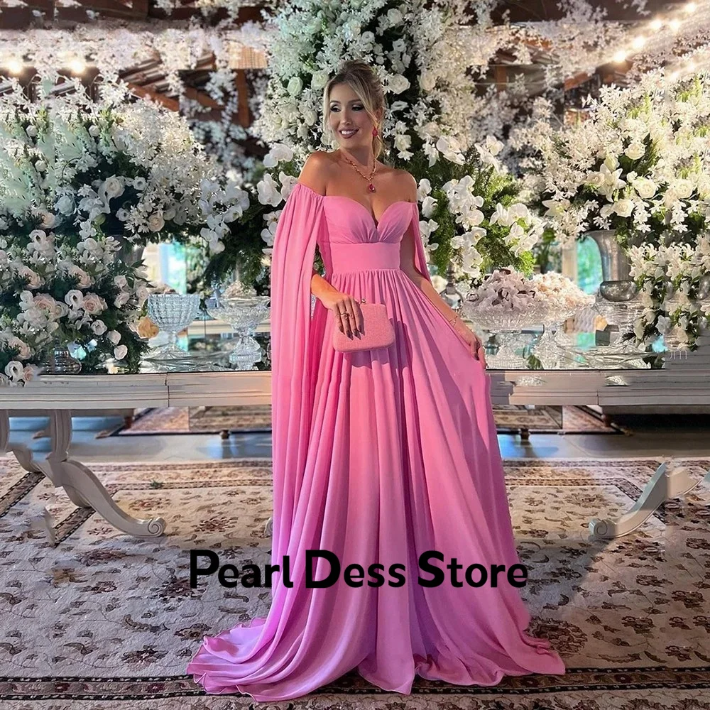 

Elegant Shoulder Drop 2024 Chiffon Slim Fit A-line Prom Dress with Bra Vestidos De Noche