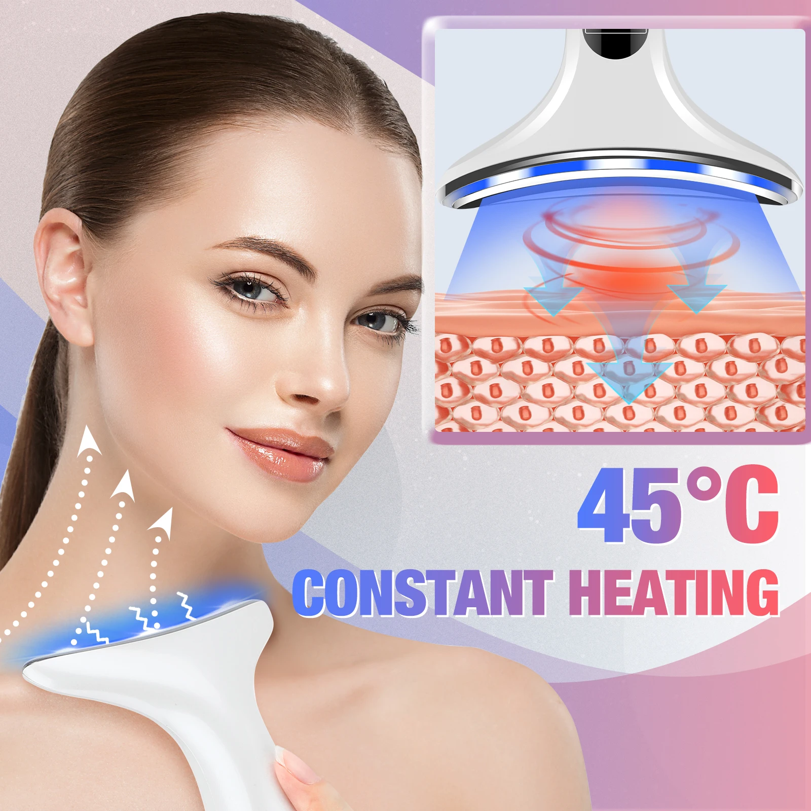 EMS Micro-current Neck Face Beauty Device 7 Color Facial Massager for Enhanced Face Neck and Shoulder Care with Vibrating