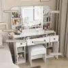 Vanity Desk with Mirror and Lights & Drawers Charging Station & Human Motion Sensing Makeup Vanity Table 3