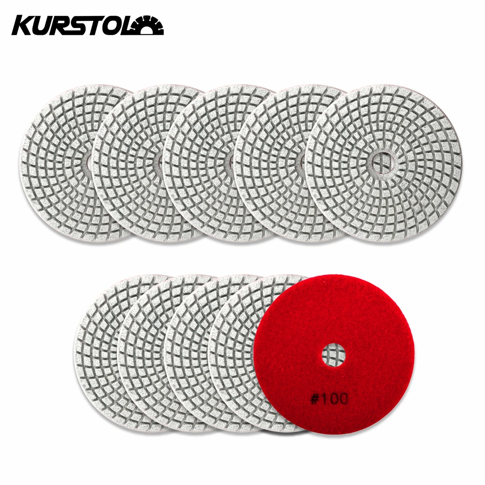 KURSTOL Abrasive Tools 10pcs 100mm #100 Diamond Wet Polishing Pads Granite Marble 4inch Resin Bond Diamond Sander Sanding Disc