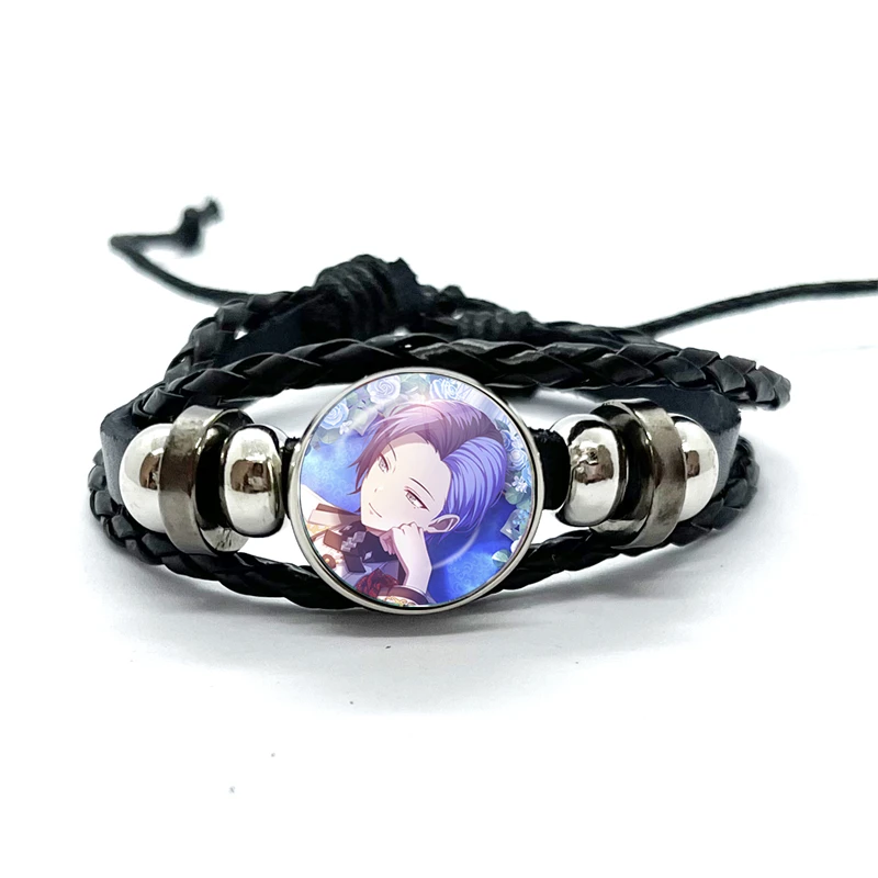 Project SEKAI Anime Aoyagi Toya Vivid BAD SQUAD Glass Snap Metal Bead Bracelet Black Braided Women Hand Leather Bracelet Gift 4