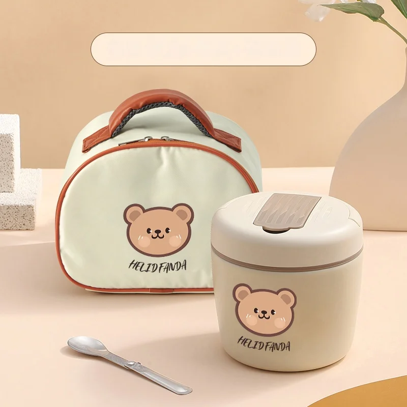 2pcs/set Cute Bear Design Lunch Box With Bag & Utensils, 304