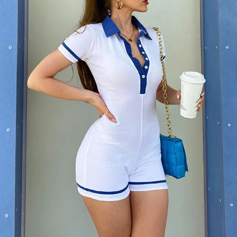 Sean Tsing&reg; Sport Rompers Women Short Sleeve Turn-down Collar Button Up Polo Jumpsuits Tennis Golf Badminton Baseball Outfits