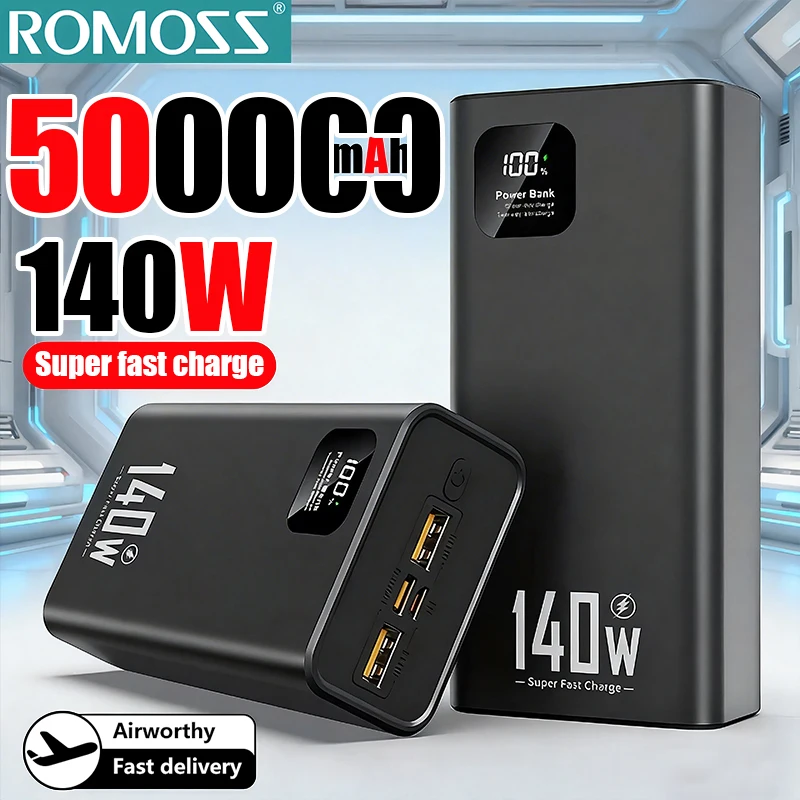 ROMOSS Power Bank 500000mAh 140W Large Capacity Super Fast Charging Portable External Battery Charger for iPhone Huawei Samsung