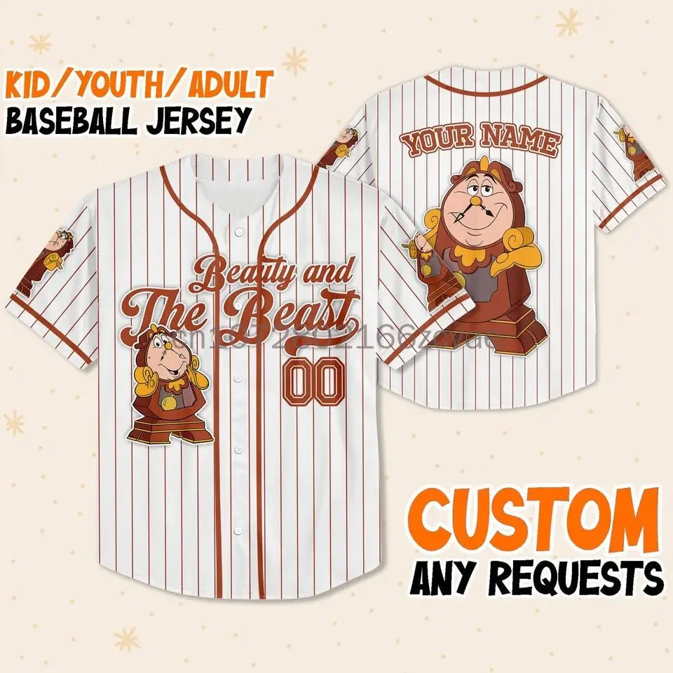 2024 Disney Beauty And The Beast Maglia Da Baseball Casual Fashion Button Street Camicia Da Baseball Personalizzata