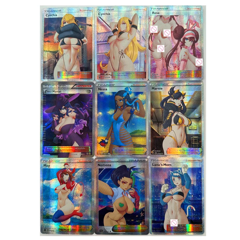DIY 9PC/Set Anime Pokemon ACG Hilda Rosa Grusha Sexy Flash Card Collectible Card Boy Play Toy Christmas Birthday Gift Board Game