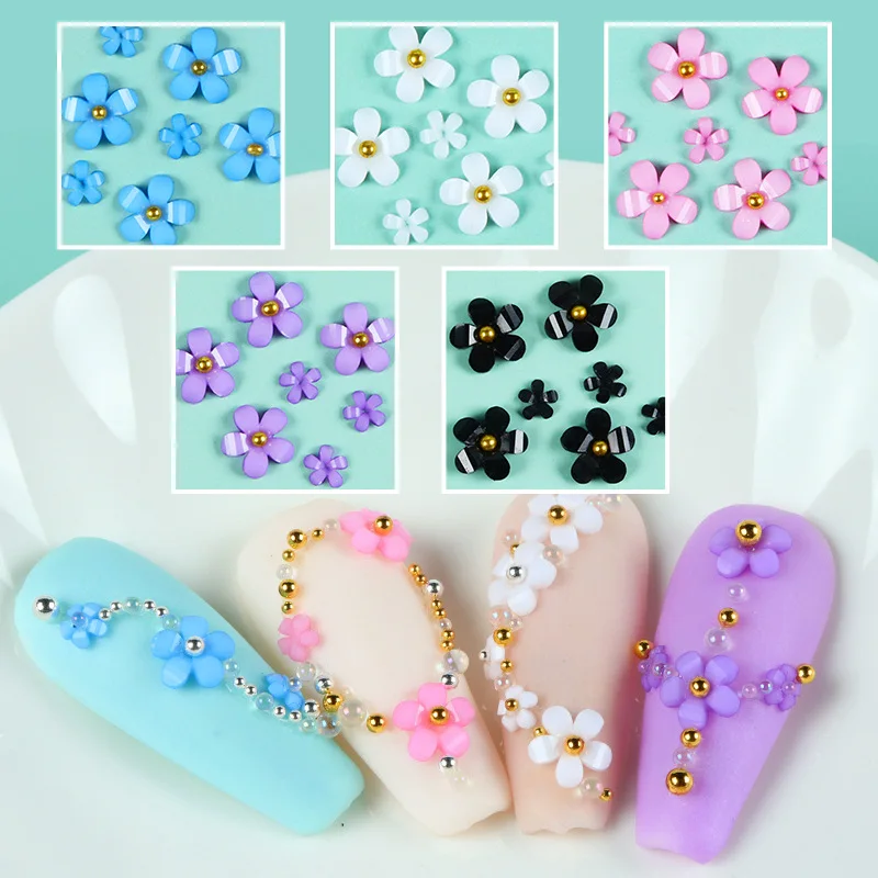 

200Pcs Kawaii White Acrylic Flowers Nail Art Decorations Resin 5-petal Flowers Nail Art Rhinestones DIY Nail Art Charms