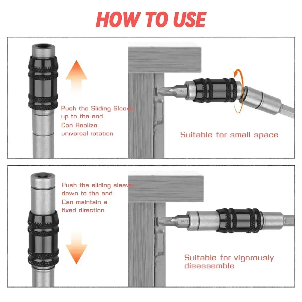 1/4 Hex Magnetic Angle Adapter for Screwdriver Drill Pivoting Locking Bit Quick Holder Guide Drill Bit Woodworking Extension Rod