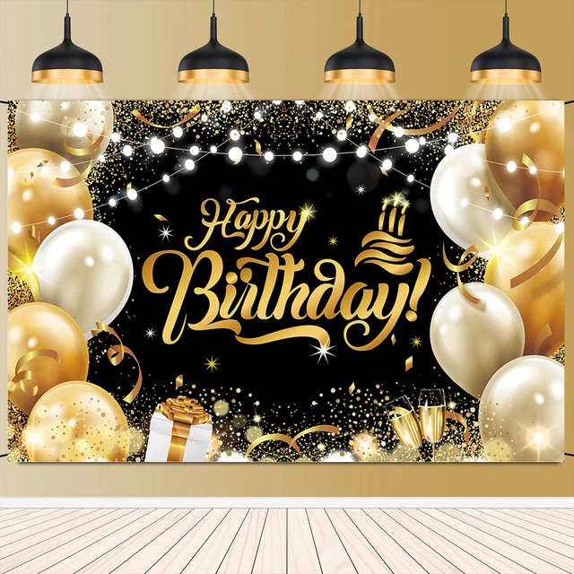 Joyeux anniversaire Toile de fond Bannière Fête d'anniversaire Fournitures  Décorations Grand noir et or Photographie Fond pour garçons Filles Hommes  Femmes Fête d'anniversaire