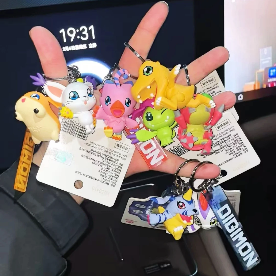 Anime Original Digimon Schlüsselanhänger Agumon Gabumon Q-Version Limitierte Figur Modell Spielzeug Rucksack-Anhänger Deko-Kollektion für Fans Geschenk