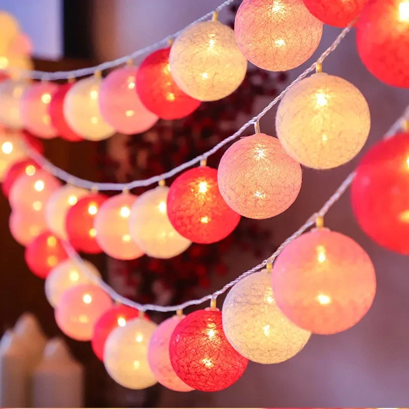 Cotton Ball String Lights Garland for Christmas Decorations