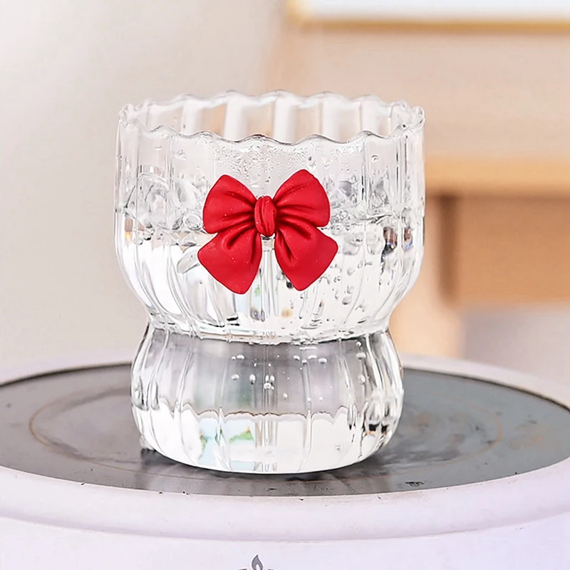 300ML Creative Ribbed Glass Cups Ripple Drinking Glasses Vintage Bow-knot Glassware Wavy Drinking Glasses Glass Cup