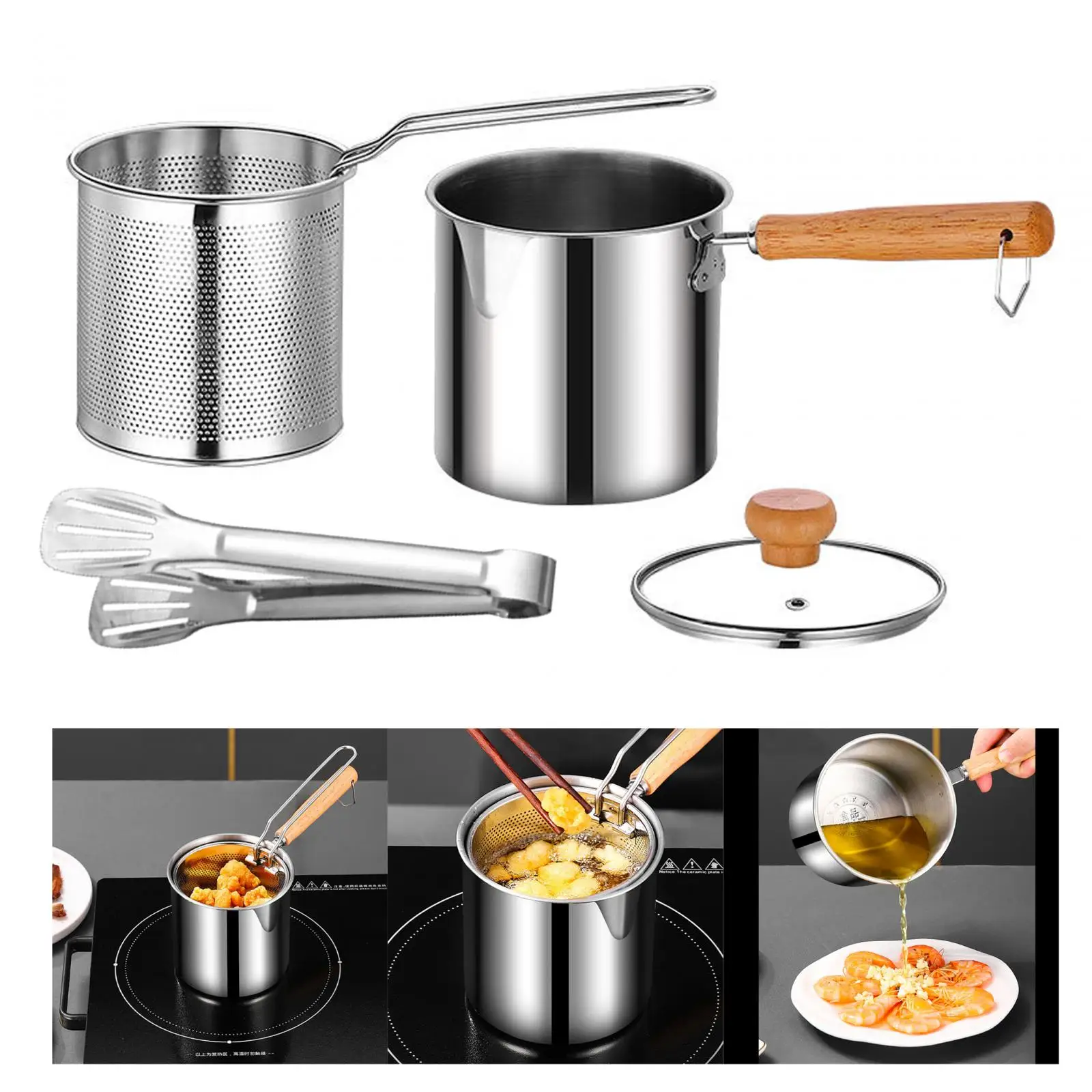 304 Stainless Steel Oil Fryer Household Fryer Oil Saving Deep Pot Gas Small Fryer With Filter Chicken Fried Pan Kitchen Tool