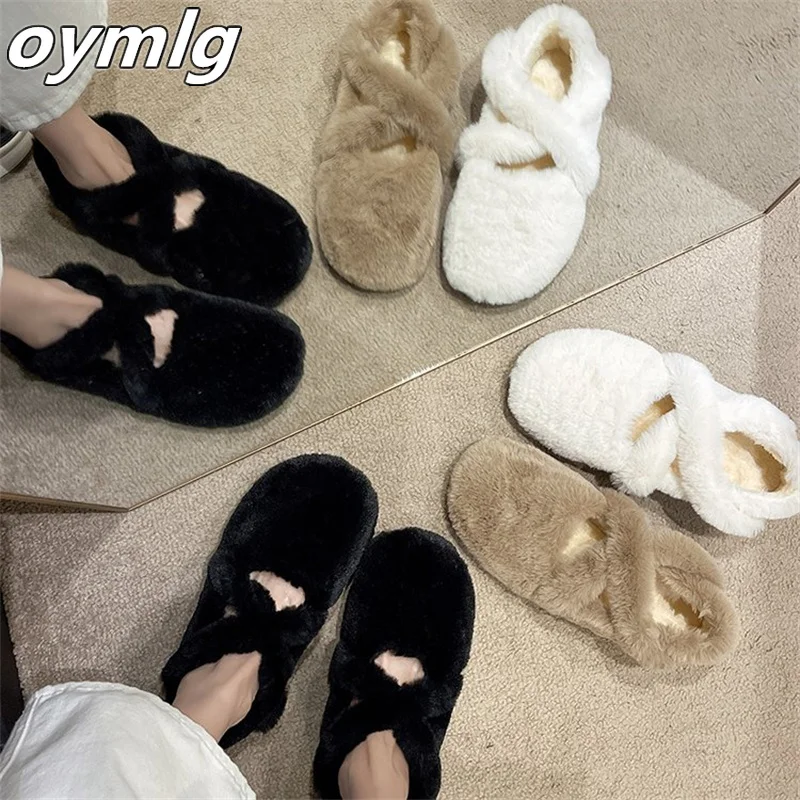 Flat bottomed Mary Jane plush shoes for women wearing out in winter, 2023 new winter plush and thickened foot  cotton shoes
